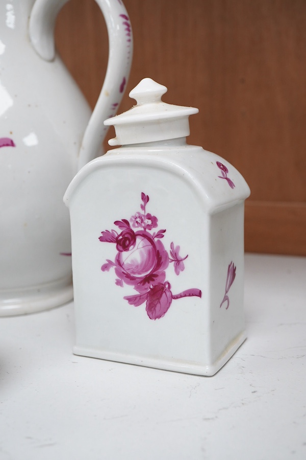 A Meissen style coffee pot, tea canister, slops bowl, tea and sugar, 26cm